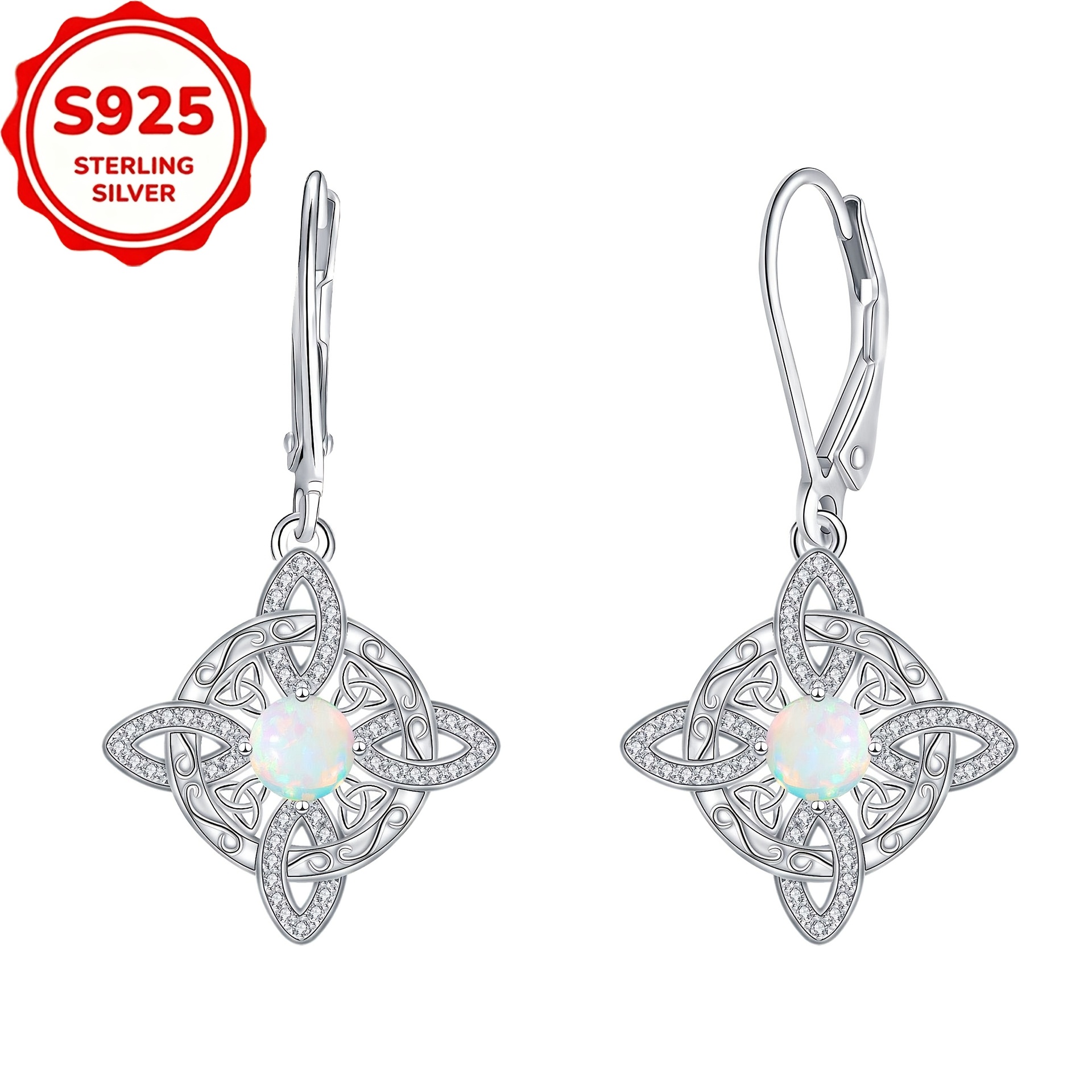2pcs Women's S925 Silver Celtic Zirconia Ear Drop Earrings, Vintage Gift